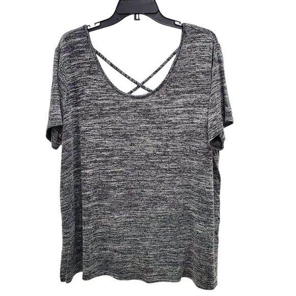 Ava & Viv Woman's Gray Black Marled Spacedye Knit X-Back Top Plus Size 1X - Picture 1 of 4